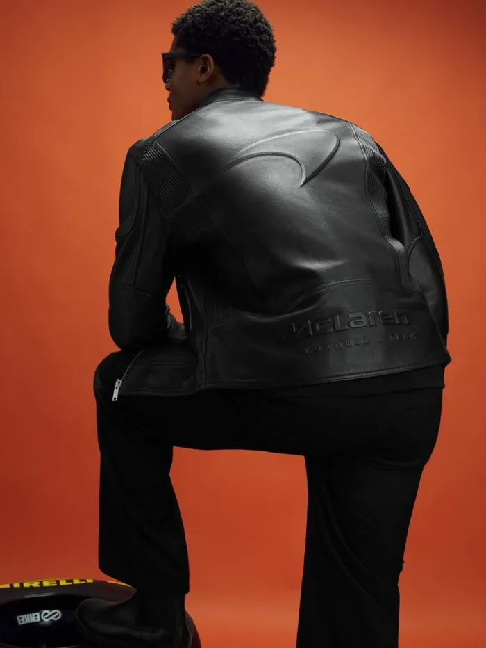 REISS Leather and Suede Jackets Men McLaren F1 Embossed Leather Jacket Black