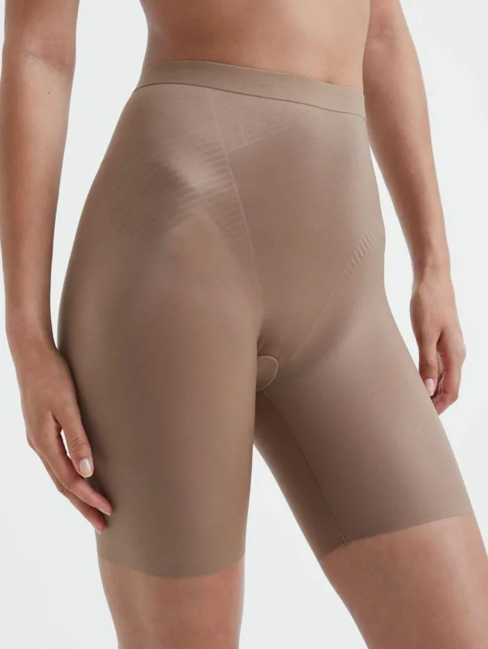 REISS Lingerie Women Spanx Shapewear Firming MidThigh Shorts Cafe Au Lait