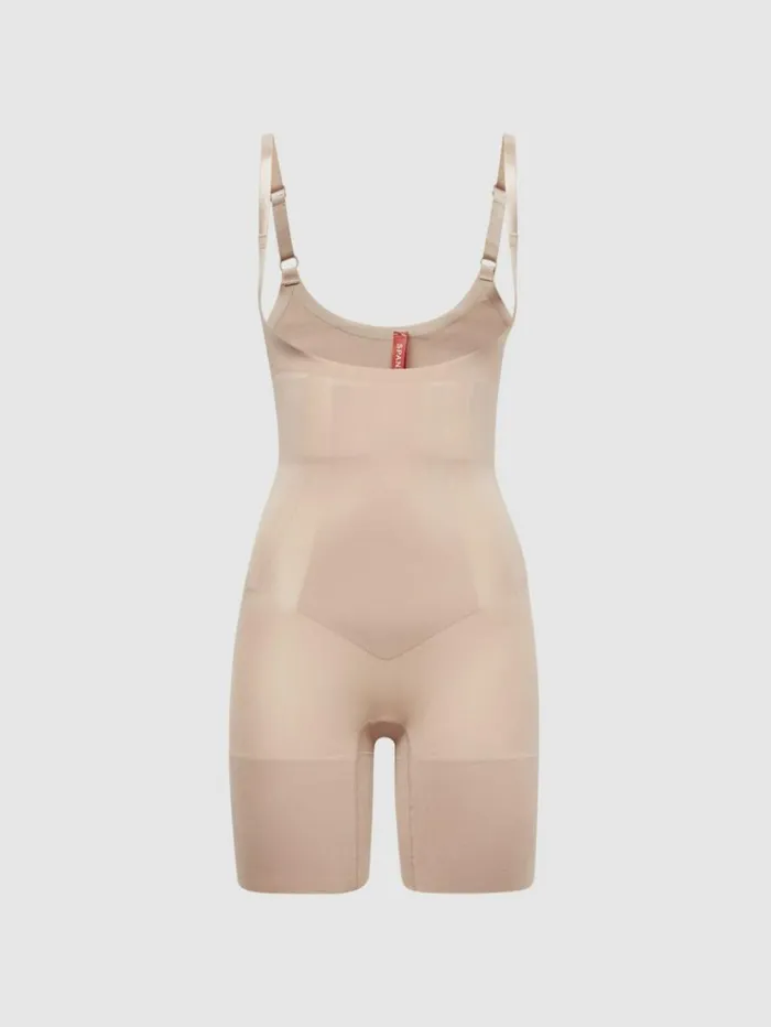 REISS Lingerie Women Spanx Shapewear OpenBust MidThigh Bodysuit Nude