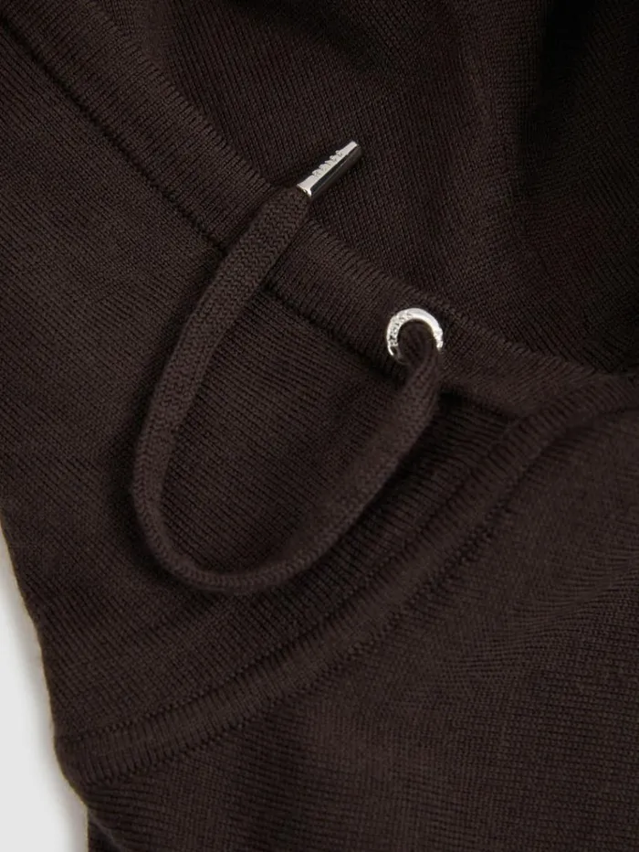 REISS Merino Sweaters Men Merino Wool Drawstring Hoodie Coco Brown