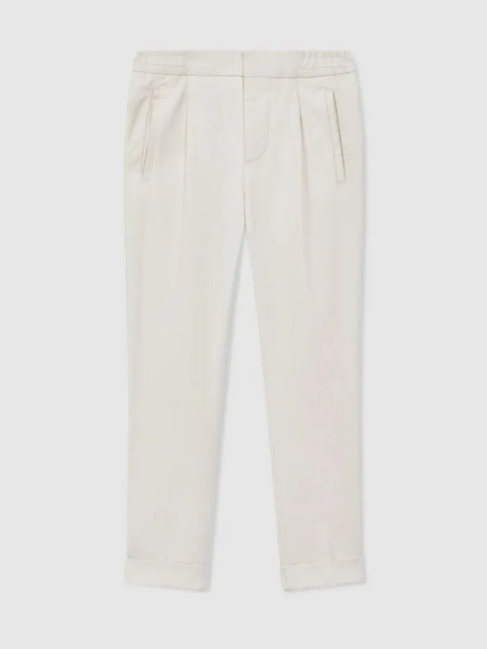 REISS Pants Children Relaxed Elasticated Trousers With TurnUps Ecru