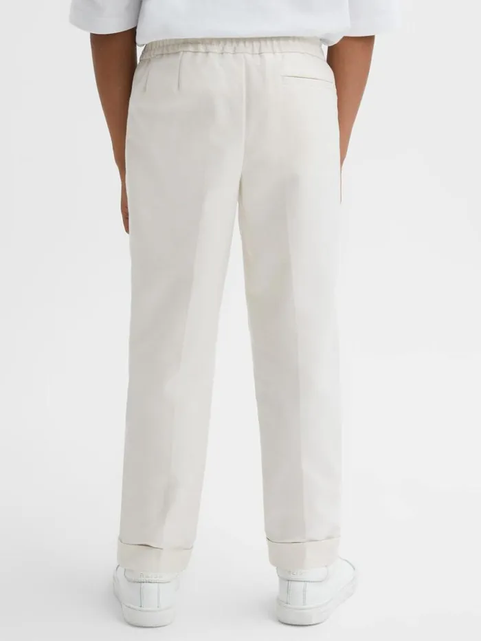 REISS Pants Children Relaxed Elasticated Trousers With TurnUps Ecru