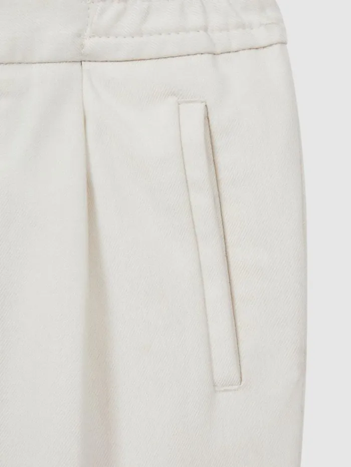 REISS Pants Children Relaxed Elasticated Trousers With TurnUps Ecru
