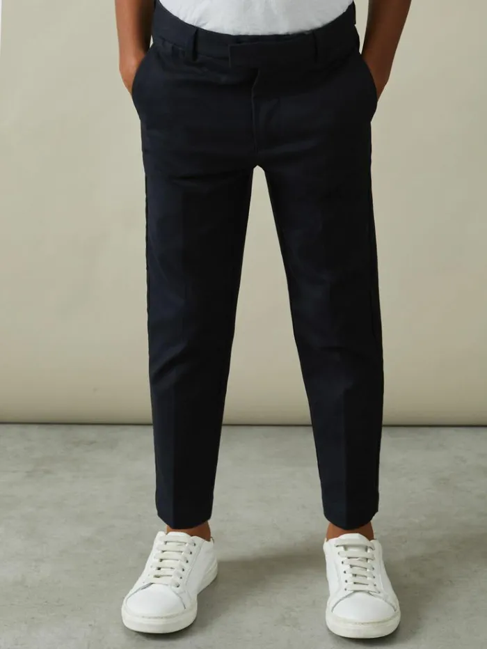 REISS Pants Children Slim Fit Adjustable Waist Chinos Navy