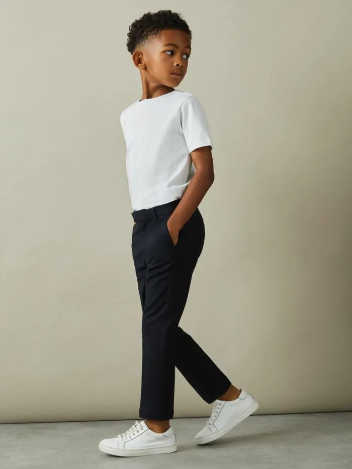 REISS Pants Children Slim Fit Adjustable Waist Chinos Navy