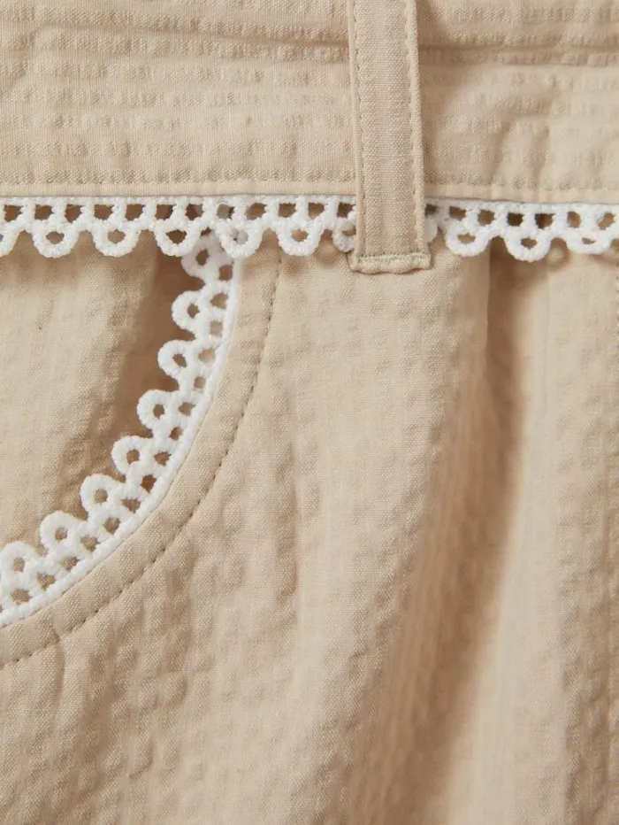REISS Pants Children Textured Lace Trim Trousers Cream