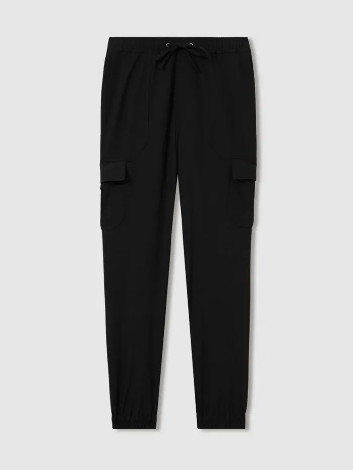 REISS Pants Men Elasticated Cargo Trousers Black