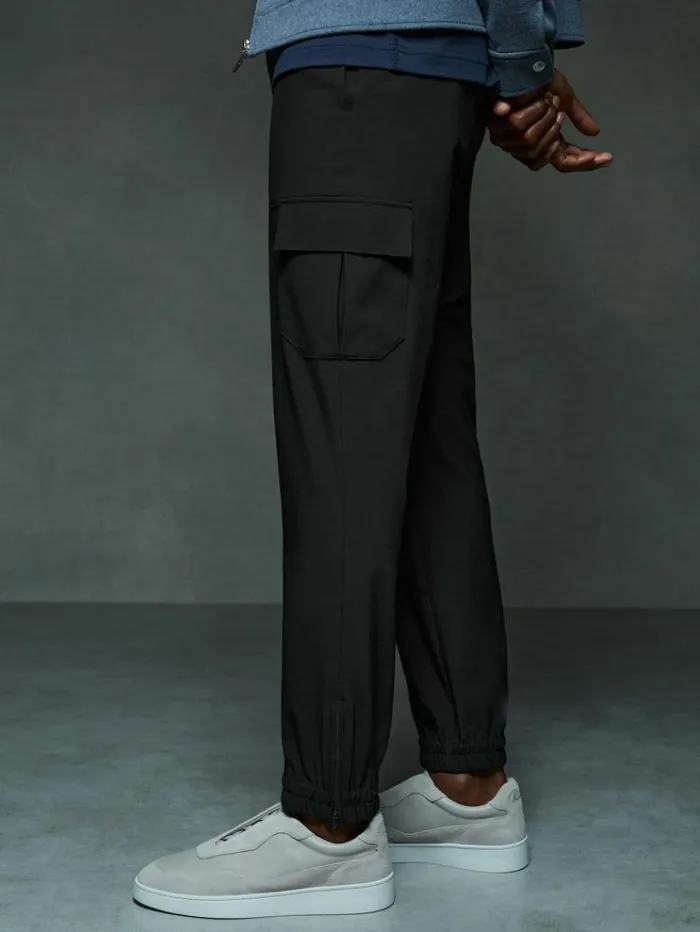 REISS Pants Men Elasticated Cargo Trousers Black