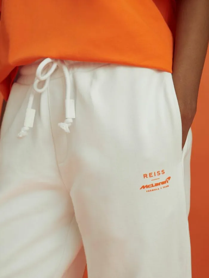 REISS Pants Men McLaren F1 Cotton Drawstring Joggers White