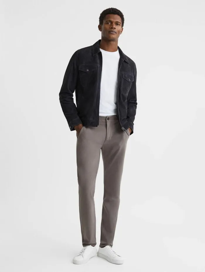 REISS Pants Men Paige Mid Rise Trousers Dark Taupe