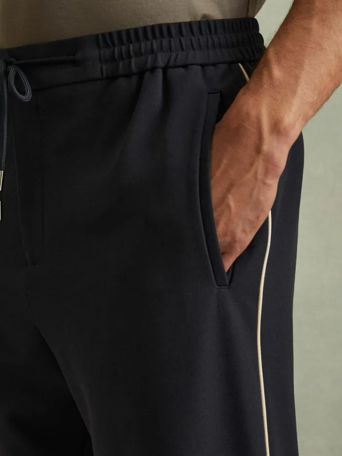 REISS Pants Men Relaxed Contrast Pipe Detail Trousers Navyivory Stripe