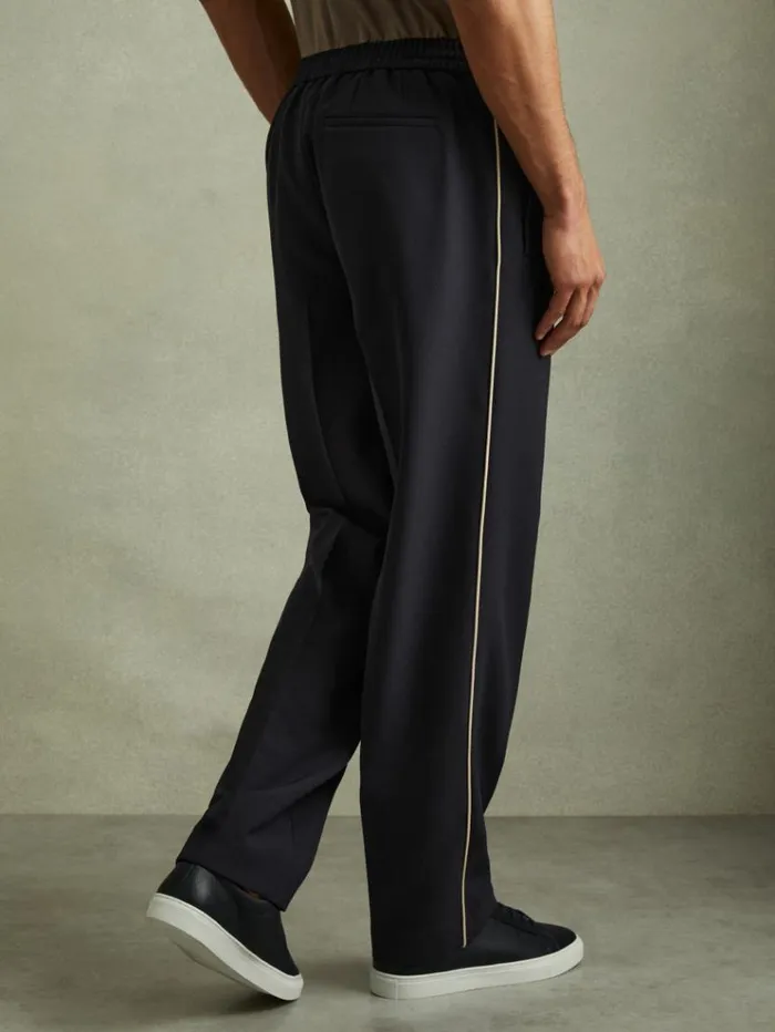 REISS Pants Men Relaxed Contrast Pipe Detail Trousers Navyivory Stripe