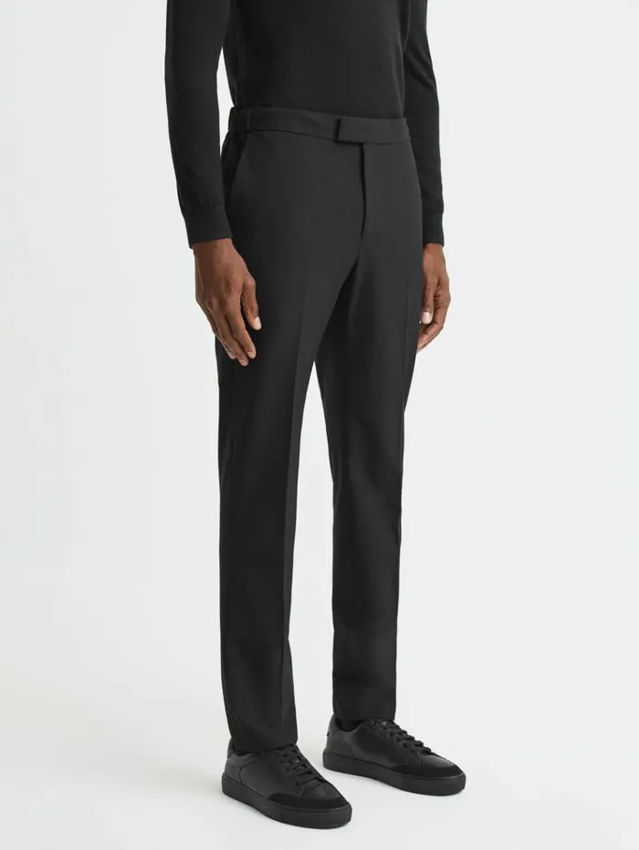 REISS Pants Men Relaxed Drawstring Trousers Black
