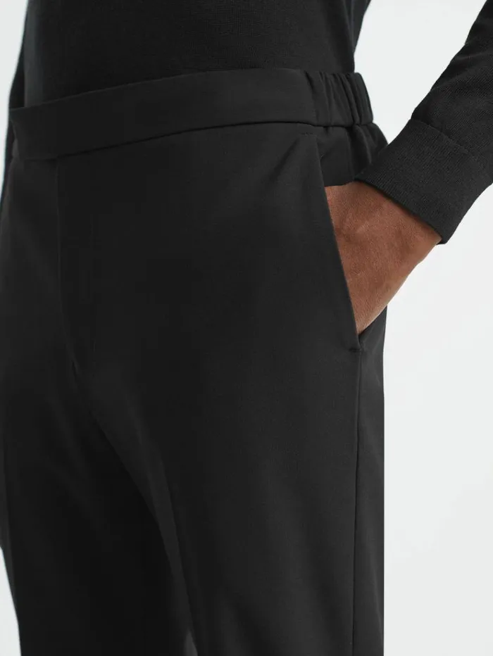 REISS Pants Men Relaxed Drawstring Trousers Black