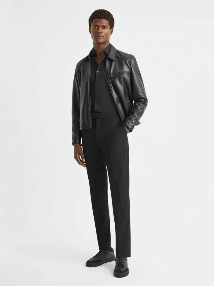 REISS Pants Men Relaxed Drawstring Trousers Black