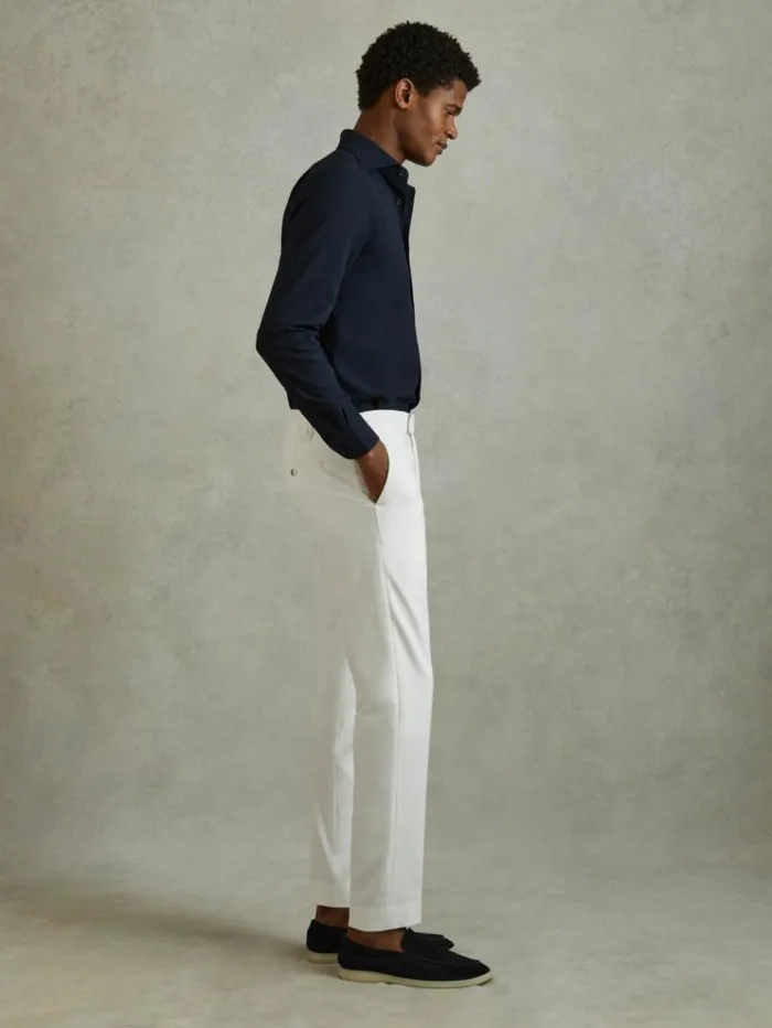 REISS Pants Men Relaxed Drawstring Trousers White
