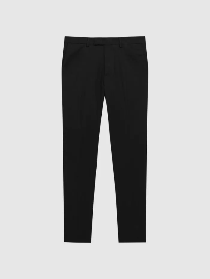 REISS Pants Men Slim Fit Cotton Blend Chinos Black