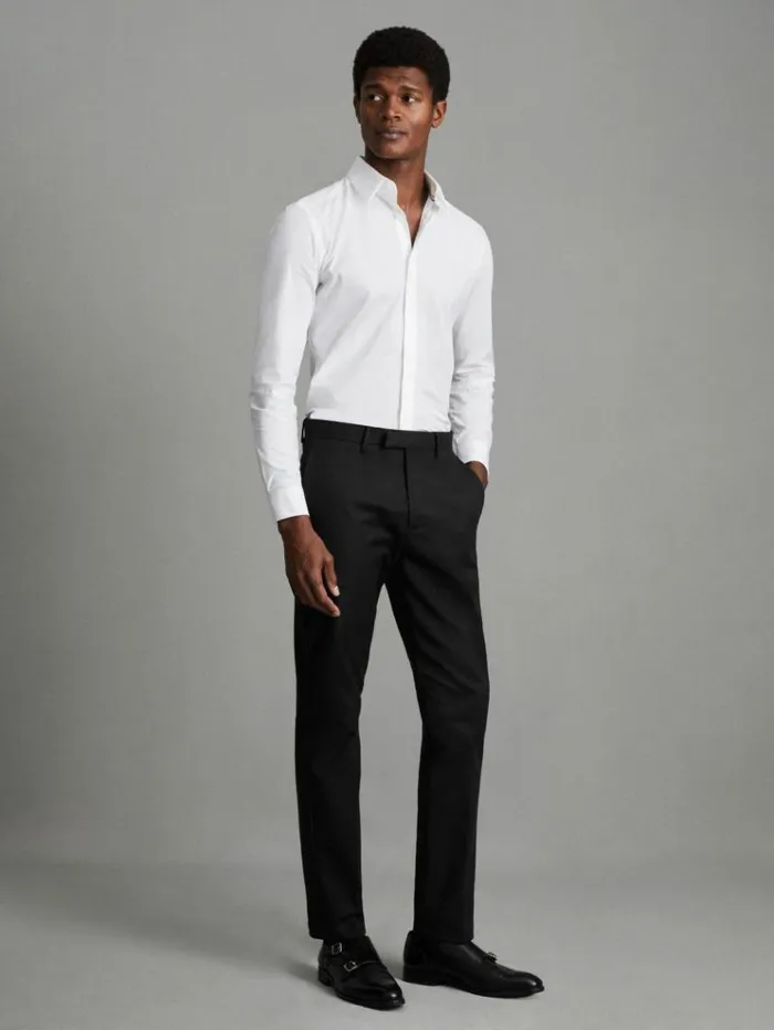 REISS Pants Men Slim Fit Cotton Blend Chinos Black