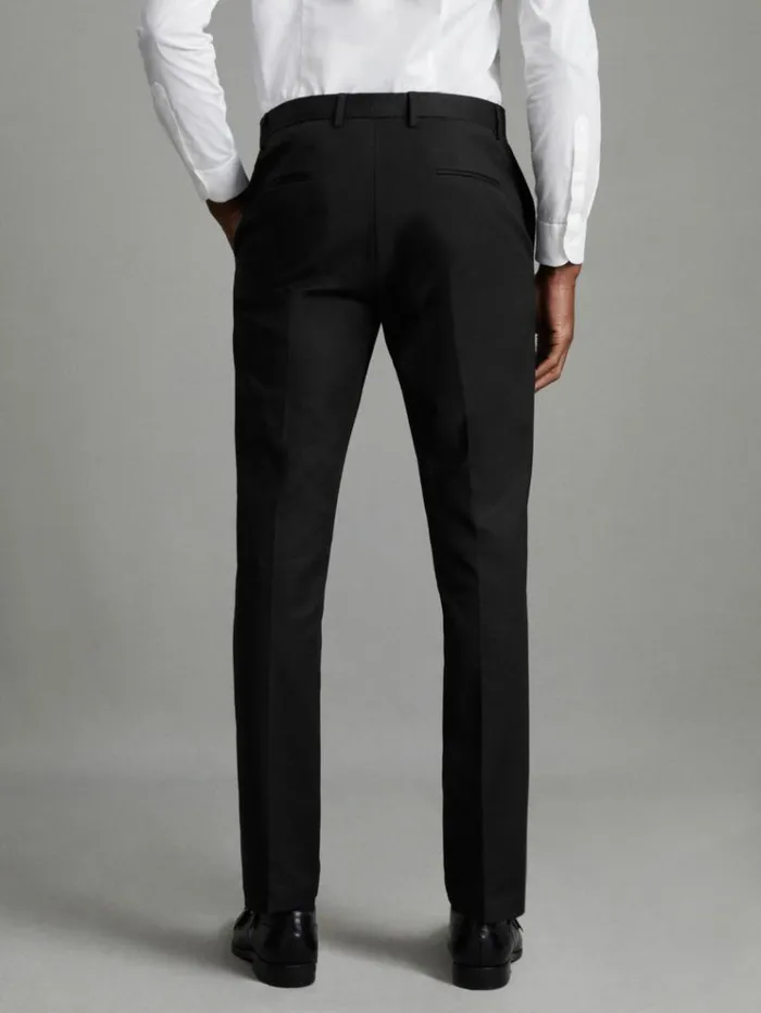 REISS Pants Men Slim Fit Cotton Blend Chinos Black