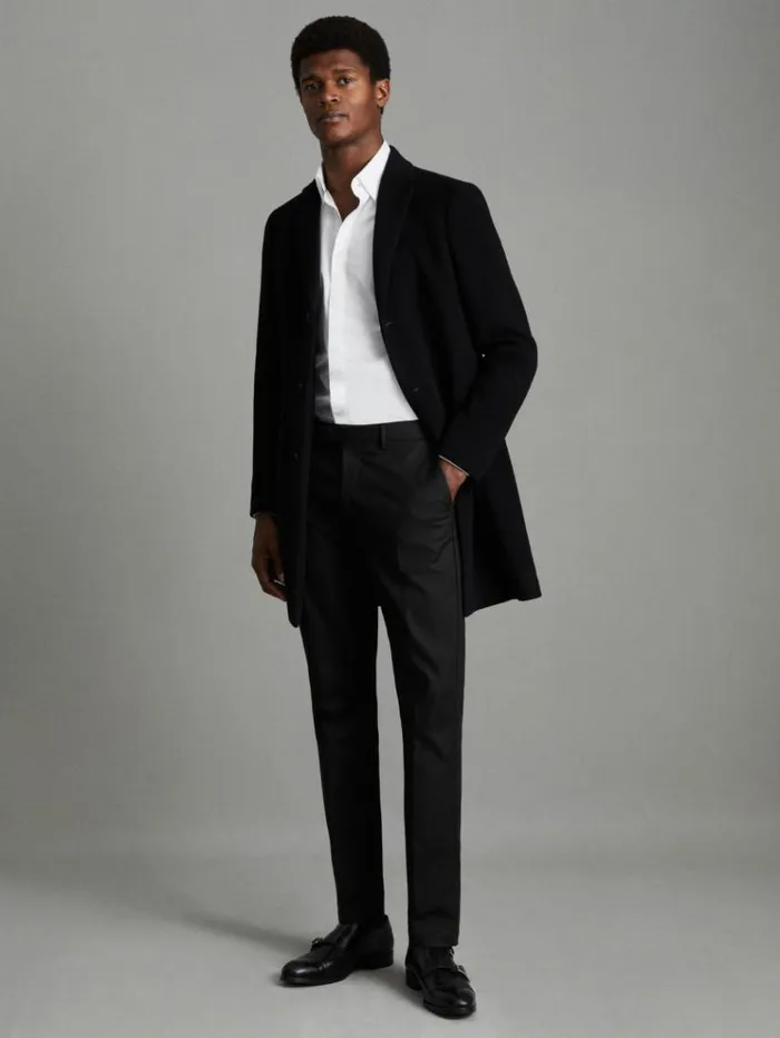 REISS Pants Men Slim Fit Cotton Blend Chinos Black