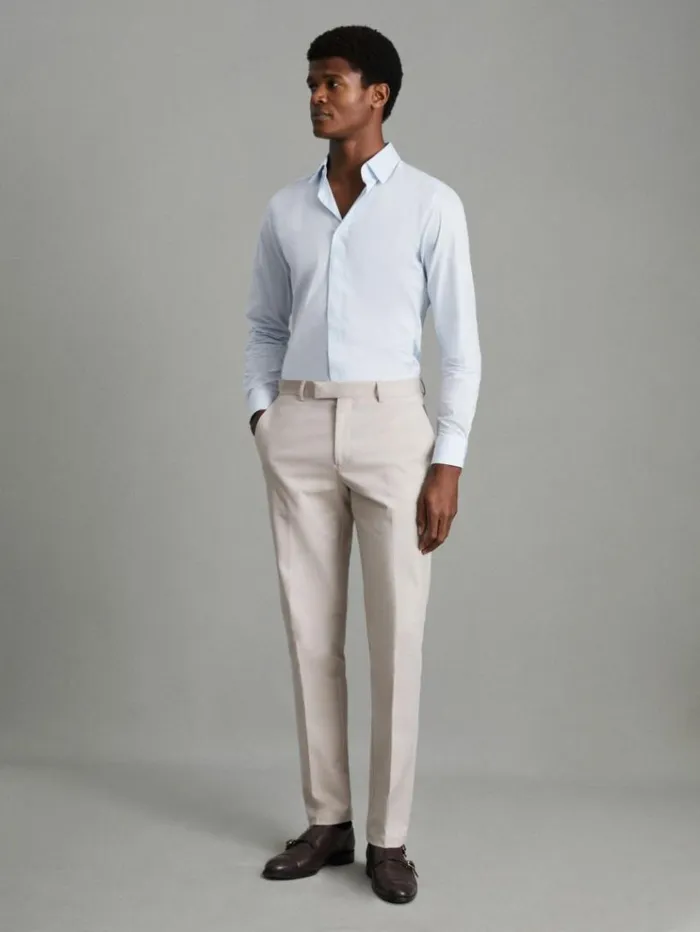 REISS Pants Men Slim Fit Cotton Blend Chinos Stone