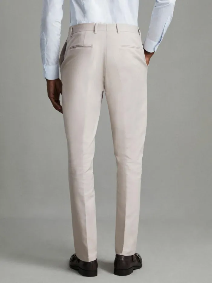REISS Pants Men Slim Fit Cotton Blend Chinos Stone