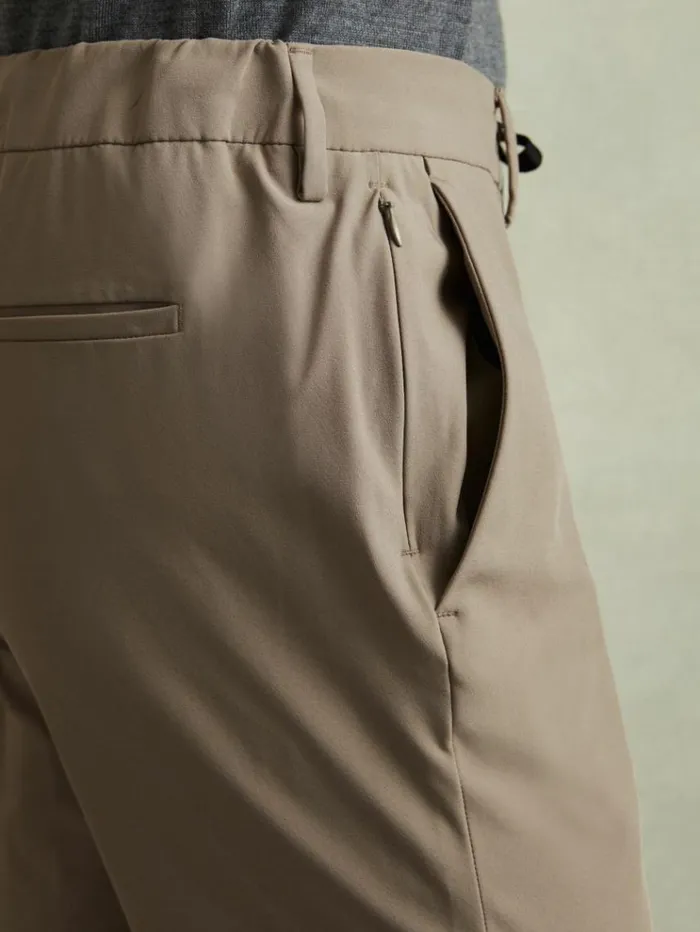 REISS Pants Men Technical Drawstring Trousers Taupe Brown