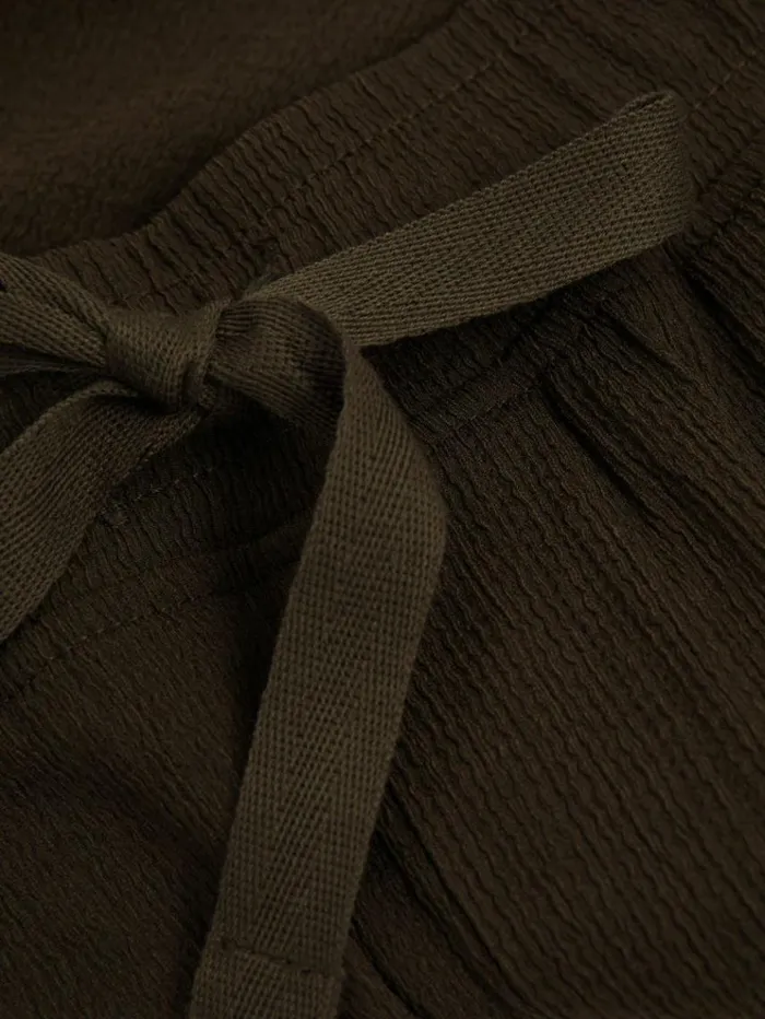 REISS Pants Men Textured Crepe Drawstring Trousers Dark Olive Green