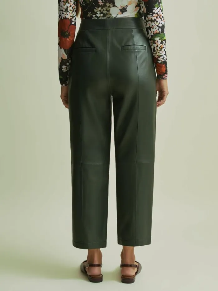 REISS Pants Women Florere Tapered Leather Trousers Khaki