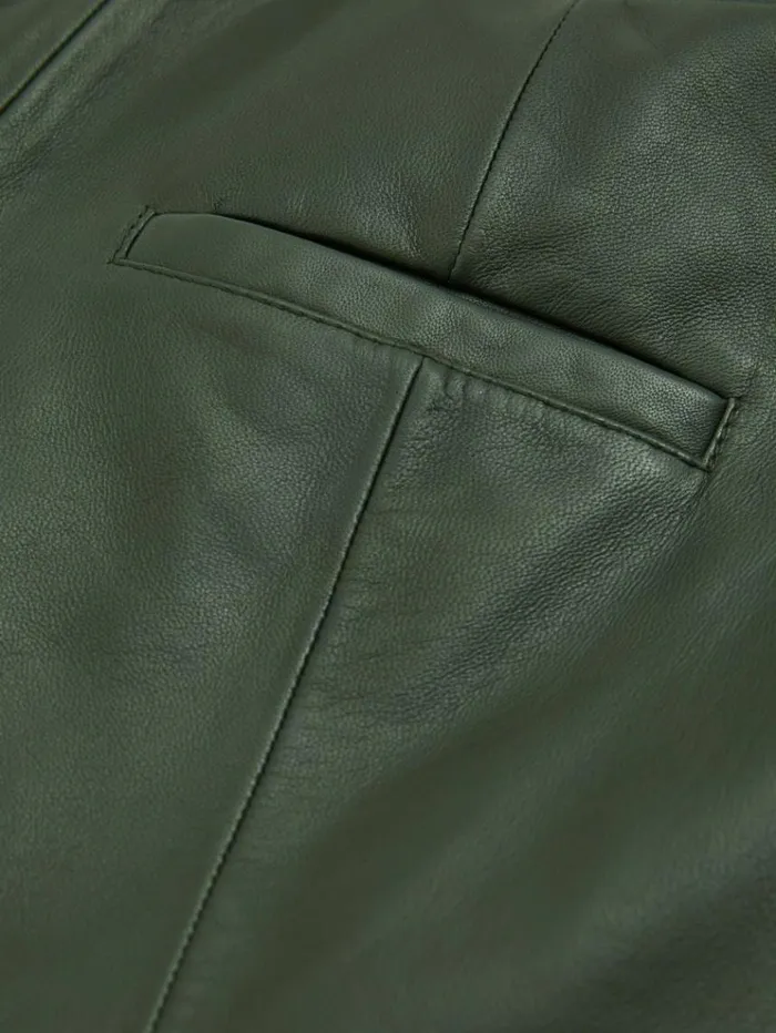 REISS Pants Women Florere Tapered Leather Trousers Khaki