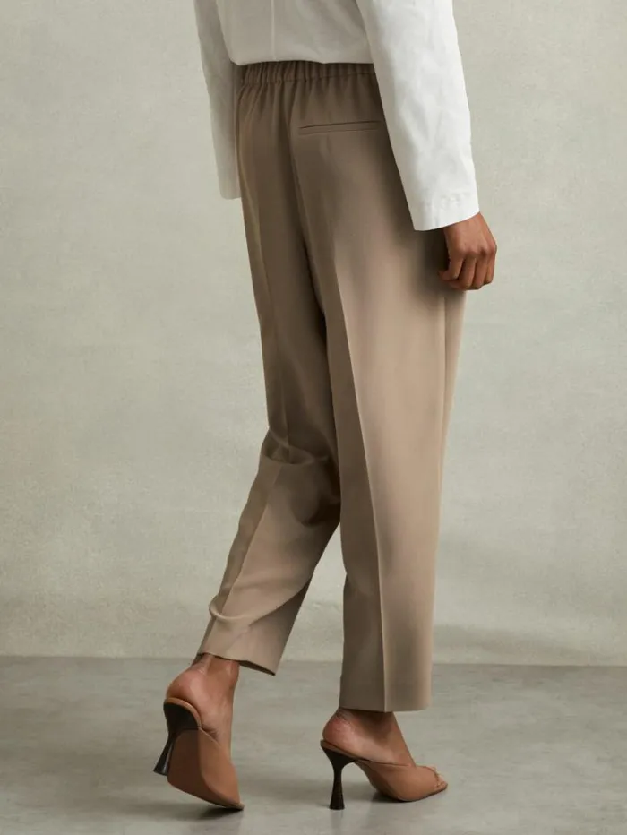 REISS Pants Women Front Pleat Tapered Trousers Mink Neutral