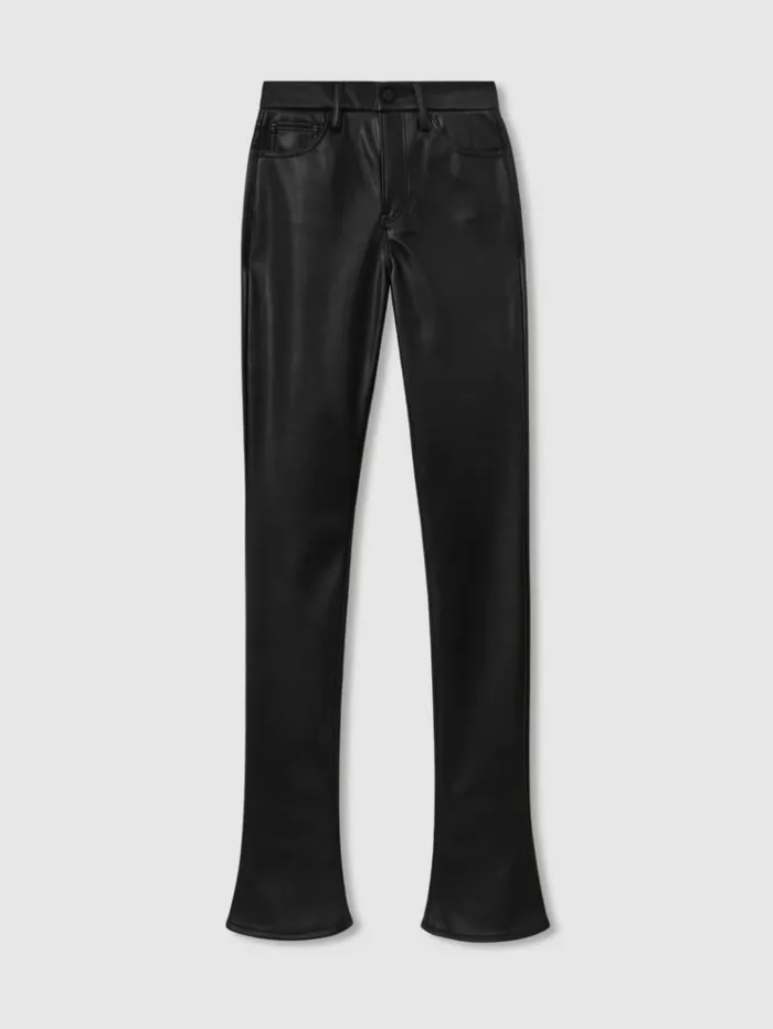 REISS Pants Women Good American Faux Leather Slim Bootcut Trousers Black