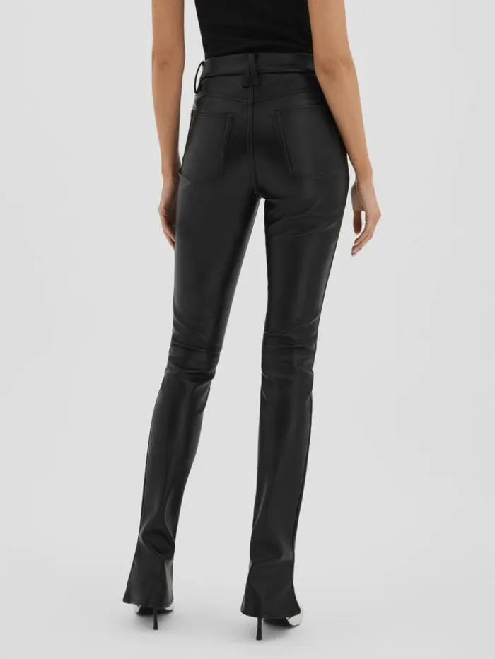 REISS Pants Women Good American Faux Leather Slim Bootcut Trousers Black