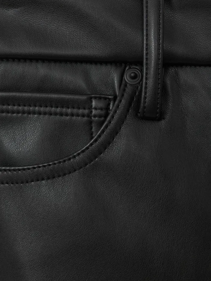 REISS Pants Women Good American Faux Leather Slim Bootcut Trousers Black