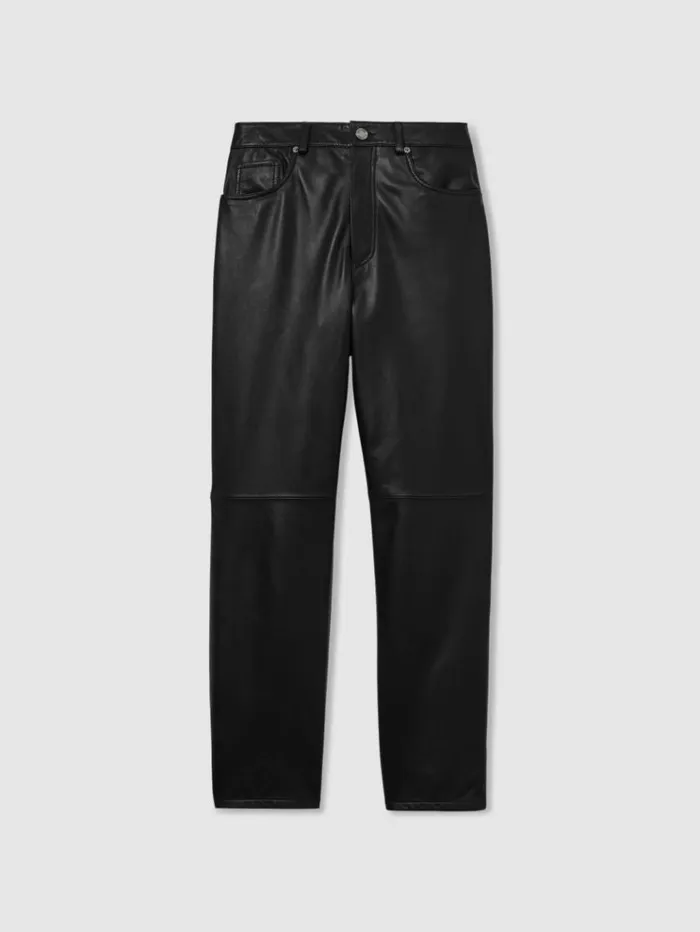 REISS Pants Women Leather SlimLeg Trousers Black