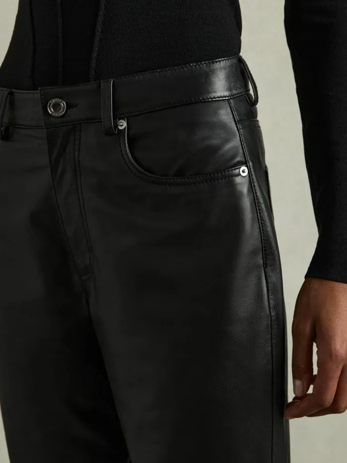 REISS Pants Women Leather SlimLeg Trousers Black