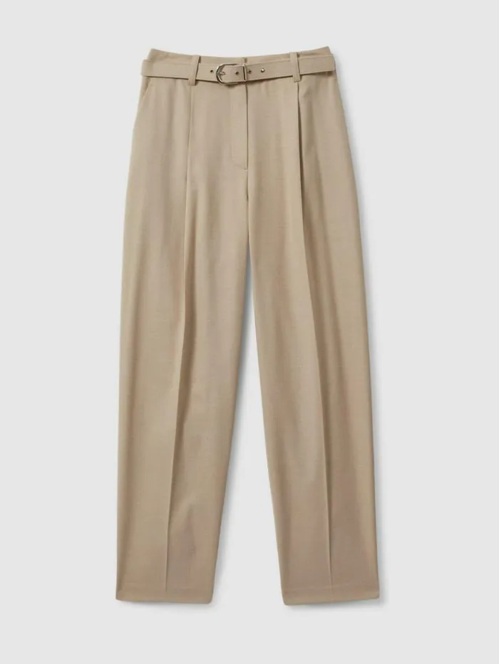REISS Pants Women Tapered Belted Trousers Neutral