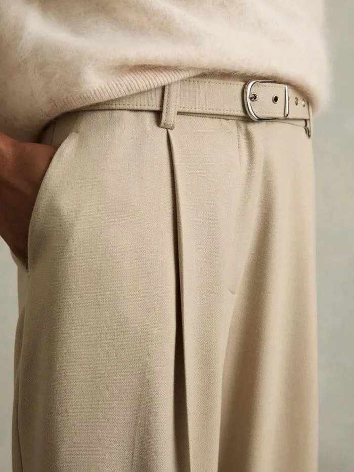REISS Pants Women Tapered Belted Trousers Neutral