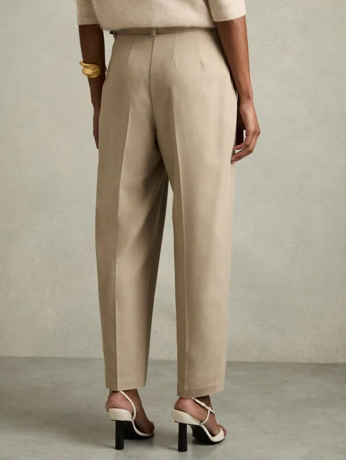 REISS Pants Women Tapered Belted Trousers Neutral