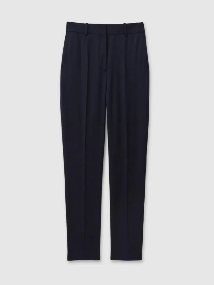 REISS Pants Women Textured Slim Fit Suit Trousers Navy