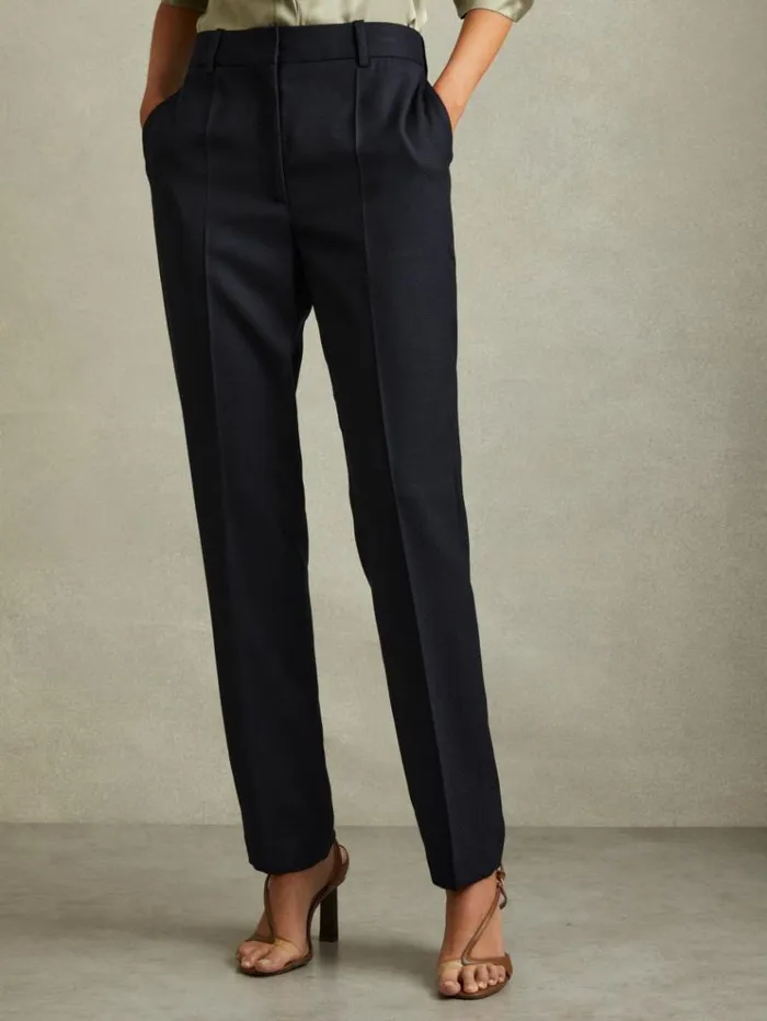 REISS Pants Women Textured Slim Fit Suit Trousers Navy