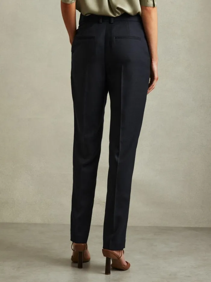 REISS Pants Women Textured Slim Fit Suit Trousers Navy