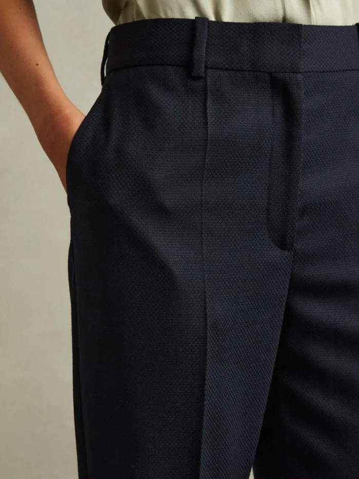 REISS Pants Women Textured Slim Fit Suit Trousers Navy