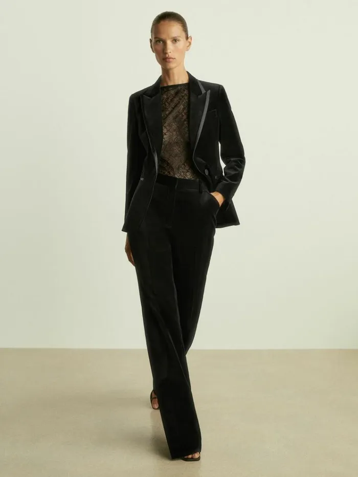 REISS Pants Women Velvet Flared Suit Trousers Black