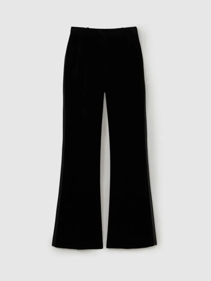REISS Pants Women Velvet Flared Suit Trousers Black