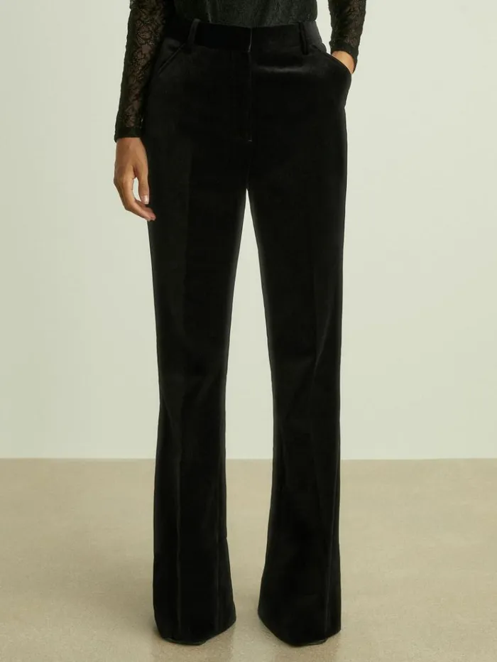 REISS Pants Women Velvet Flared Suit Trousers Black