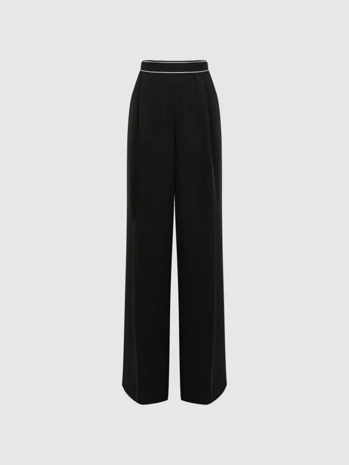 REISS Pants Women Wide Leg Elasticated Trousers Black