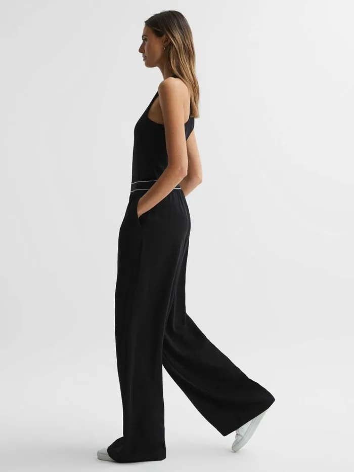 REISS Pants Women Wide Leg Elasticated Trousers Black