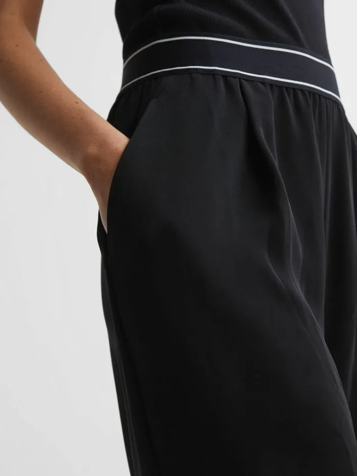 REISS Pants Women Wide Leg Elasticated Trousers Black