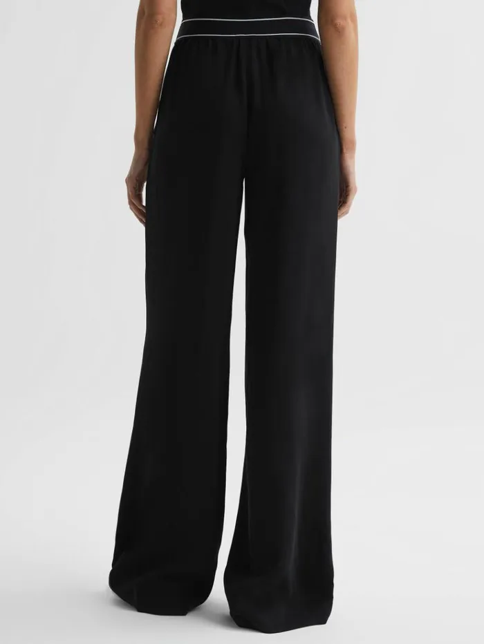 REISS Pants Women Wide Leg Elasticated Trousers Black